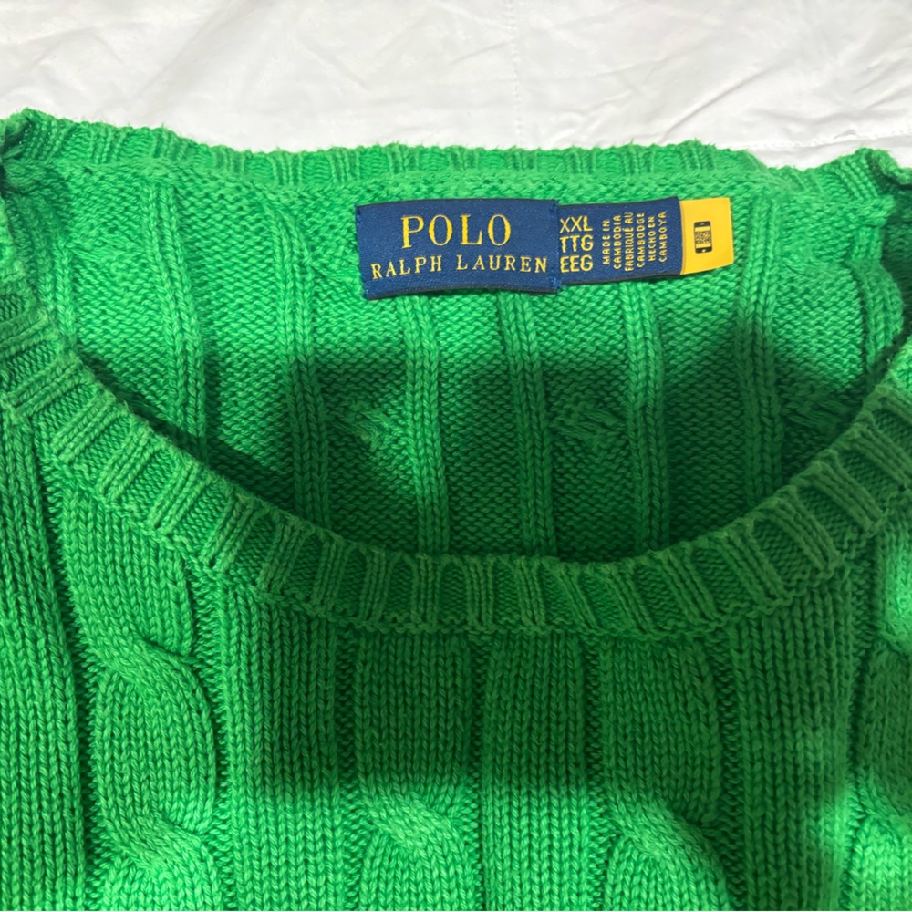 Ralph Lauren Bright Green Cable-Knit Crewneck Sweater - Picture 3 of 5